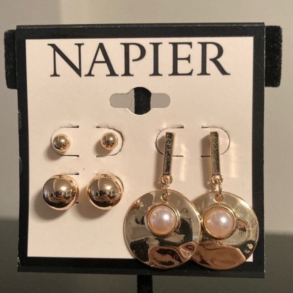 Napier Gold and Pearl Accent Earrings